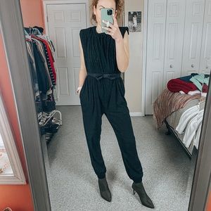 Something Navy Black Belted Donegal Jumpsuit size Small